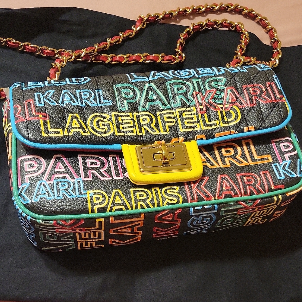 Karl Lagerfeld Black and Multicolor Logo Shoulder Bag